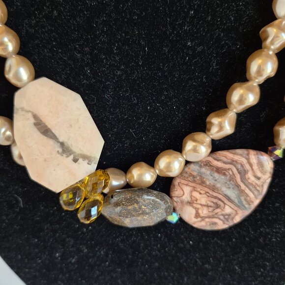 CHICO'S Shades of Brown Mixed-Media 22"- 41" Statement Necklace - Picture 3 of 7